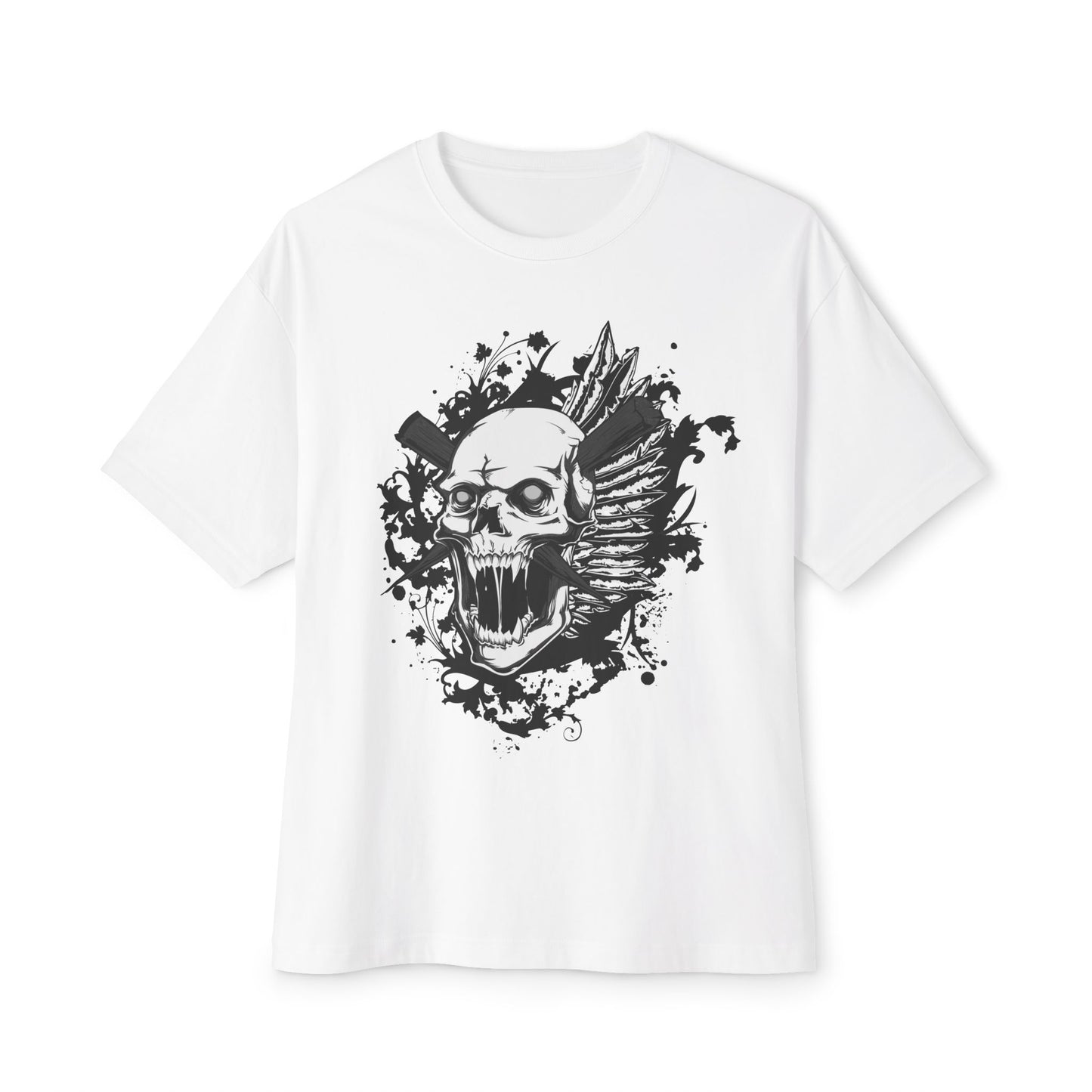 Skull Wing Graphic Tee — Gothic Skull with Wings Oversized Boxy T-Shirt