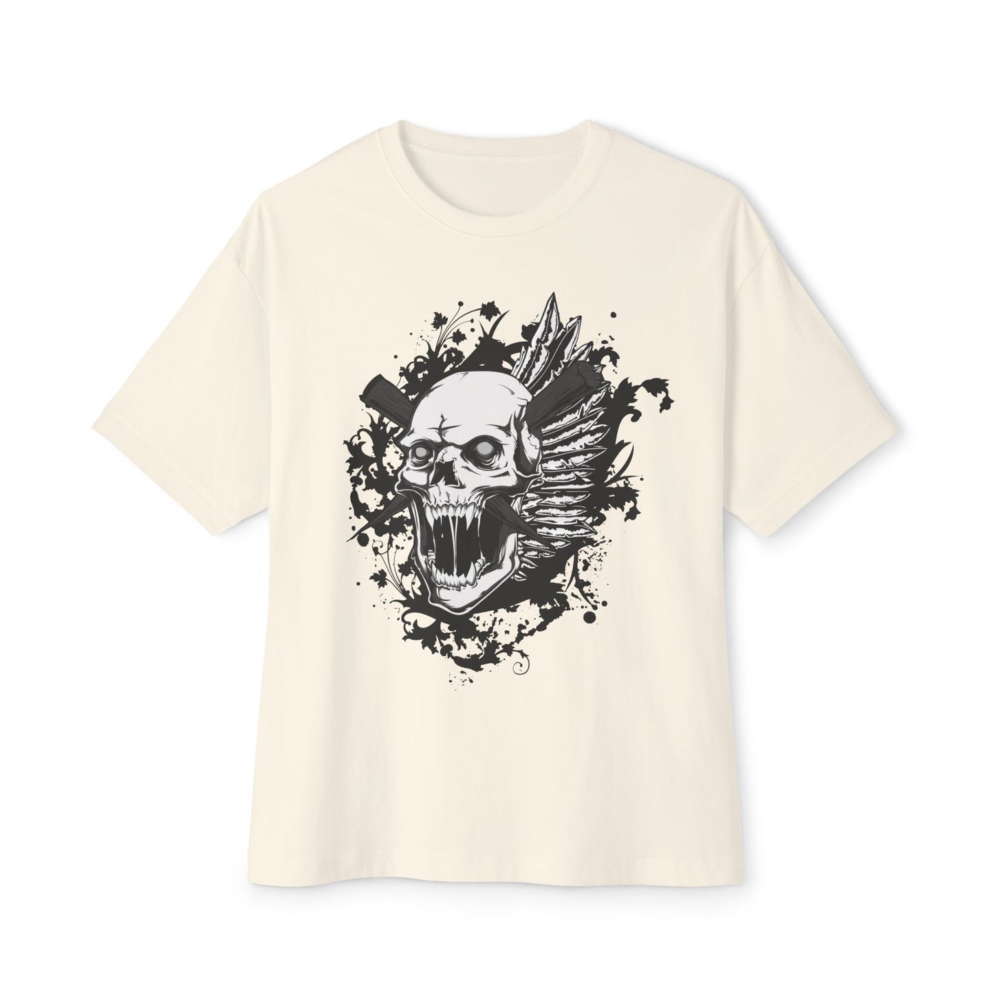 Skull Wing Graphic Tee — Gothic Skull with Wings Oversized Boxy T-Shirt